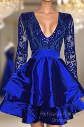Sexy Long Sleeve Cocktail Dresses,Royal Blue Homecoming Dresses
